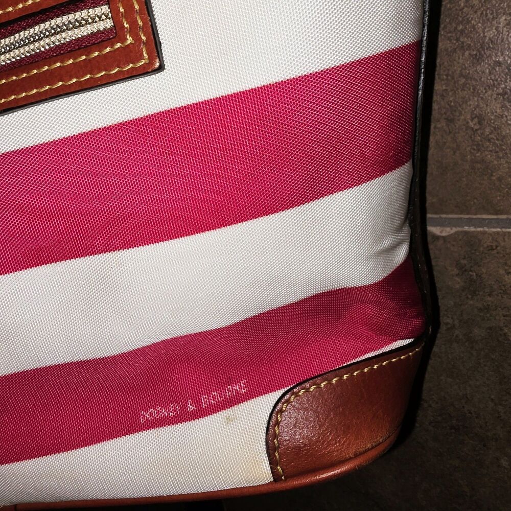 Dooney & Bourke Charleston Pink White Stripes Logo Zipper Top Shoulder Bag Purse - Picture 8 of 16